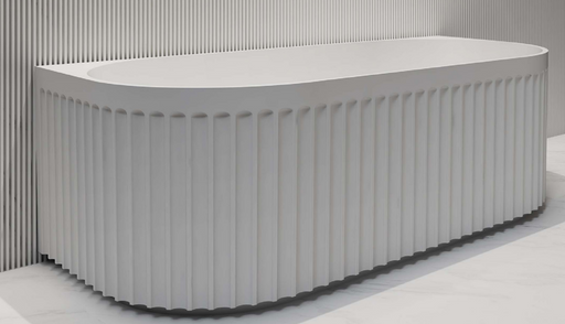 1500/1700mm ABS Roma Riva Gloss/Matt White Oval Sharp Flute Profile Back to Wall Bathtub - HD reno