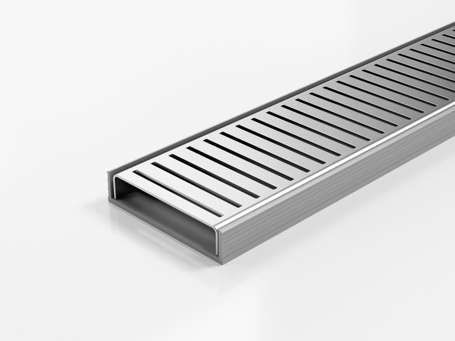 Slimline Linear Drainage system with Punched Perpendicular Slot (PPS) grate style