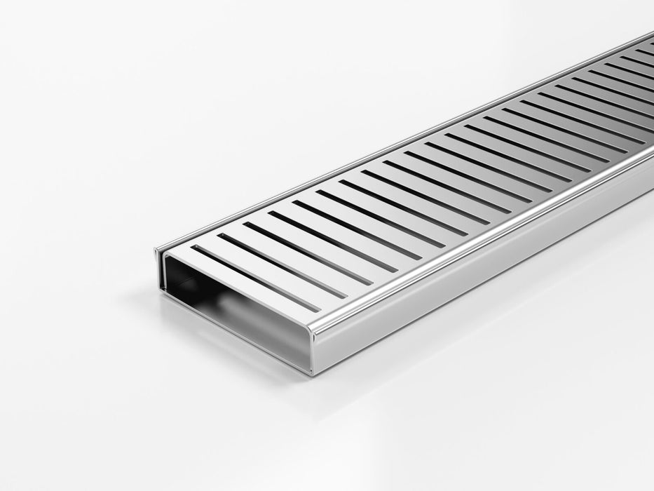 Slimline Linear Drainage system with Punched Perpendicular Slot (PPS) grate style
