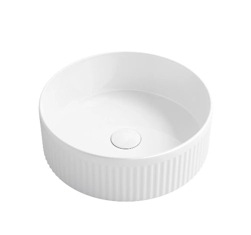 395*395*125mm OTTI Oxford Gloss White/ Matt Black/ Matt White Round Ceramic Fluted Above Counter Basin