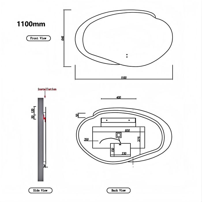 530-1300mm Aulic Evanston Irregular Stepless Dimmable Lighting  LED Mirror