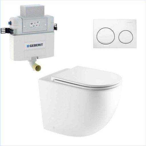 570*360*410mm Mercio Raul99 Gloss White Rimless Wall-Faced Floor Toilet & Geberit Alpha Cistern & Button