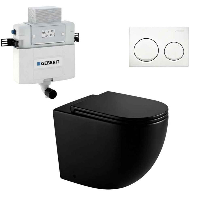 570*360*410mm Mercio Norton99 Matt Black Mercio Quiet Wall-Faced Floor Toilet & Geberit Alpha Cistern & Button