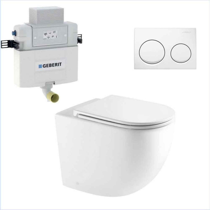 570*360*410mm Mercio Raul99 Gloss White Rimless Wall-Faced Floor Toilet & Geberit Alpha Cistern & Button