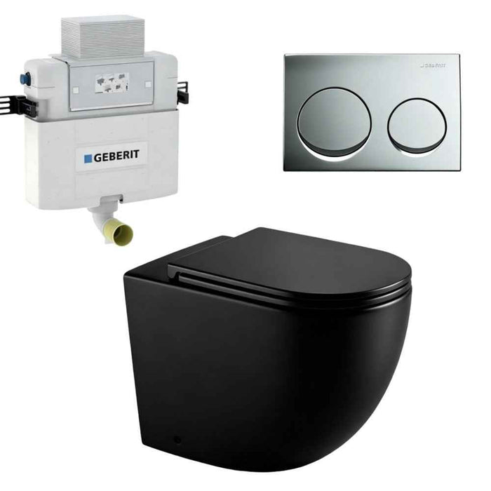 570*360*410mm Mercio Norton99 Matt Black Mercio Quiet Wall-Faced Floor Toilet & Geberit Alpha Cistern & Button