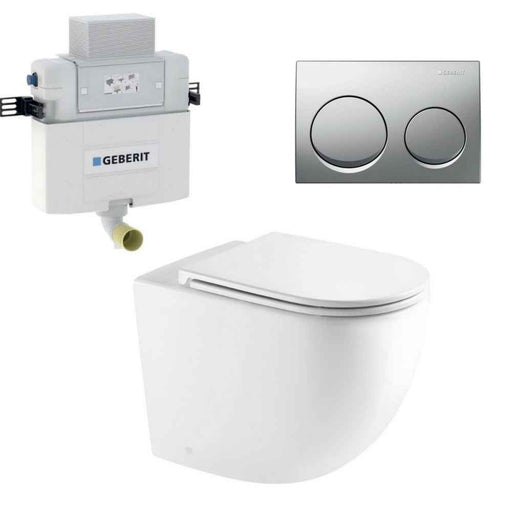 570*360*410mm Mercio Raul99 Gloss White Rimless Wall-Faced Floor Toilet & Geberit Alpha Cistern & Button