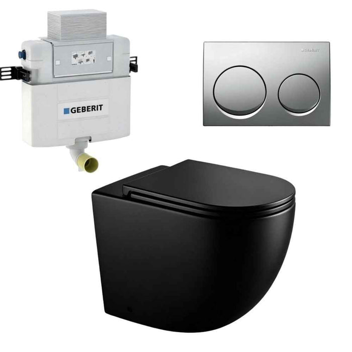 570*360*410mm Mercio Norton99 Matt Black Mercio Quiet Wall-Faced Floor Toilet & Geberit Alpha Cistern & Button