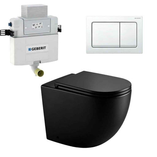 570*360*410mm Mercio Norton99 Matt Black Mercio Quiet Wall-Faced Floor Toilet & Geberit Alpha Cistern & Button