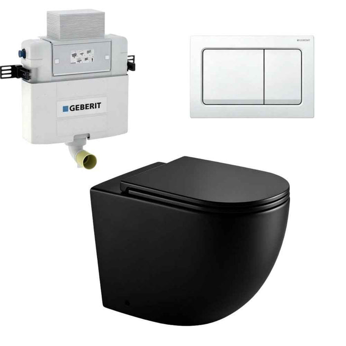 570*360*410mm Mercio Norton99 Matt Black Mercio Quiet Wall-Faced Floor Toilet & Geberit Alpha Cistern & Button