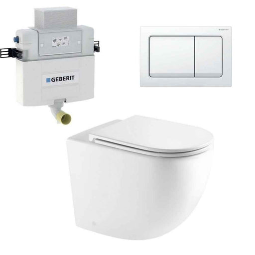 570*360*410mm Mercio Raul99 Gloss White Rimless Wall-Faced Floor Toilet & Geberit Alpha Cistern & Button
