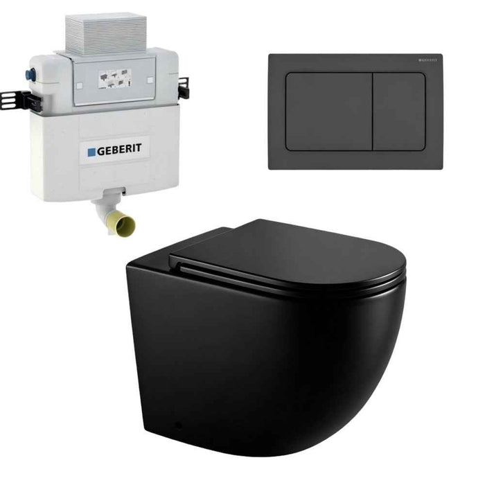 570*360*410mm Mercio Norton99 Matt Black Mercio Quiet Wall-Faced Floor Toilet & Geberit Alpha Cistern & Button