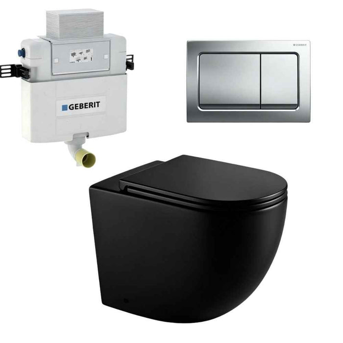 570*360*410mm Mercio Norton99 Matt Black Mercio Quiet Wall-Faced Floor Toilet & Geberit Alpha Cistern & Button