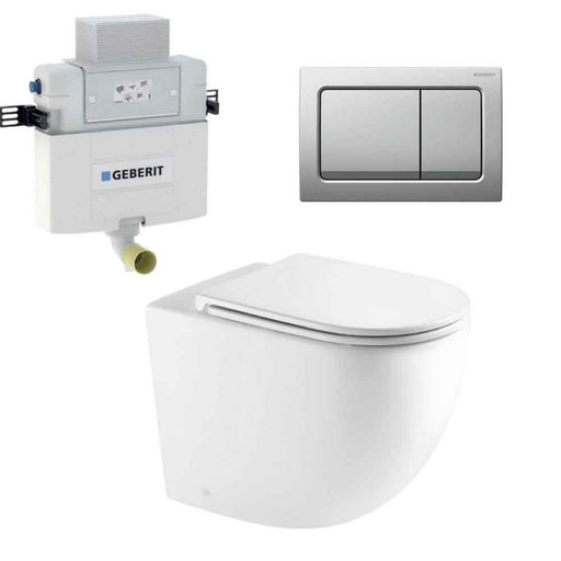 570*360*410mm Mercio Raul99 Gloss White Rimless Wall-Faced Floor Toilet & Geberit Alpha Cistern & Button