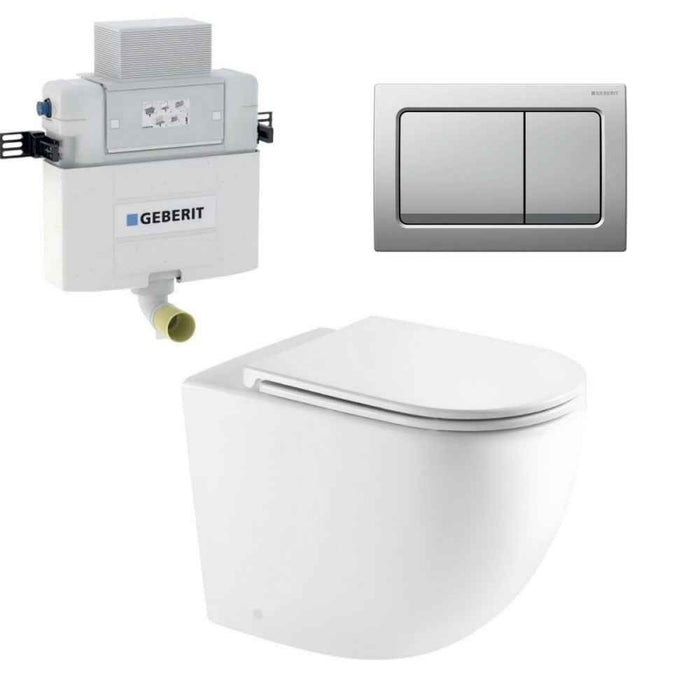 570*360*410mm Mercio Raul99 Gloss White Rimless Wall-Faced Floor Toilet & Geberit Alpha Cistern & Button