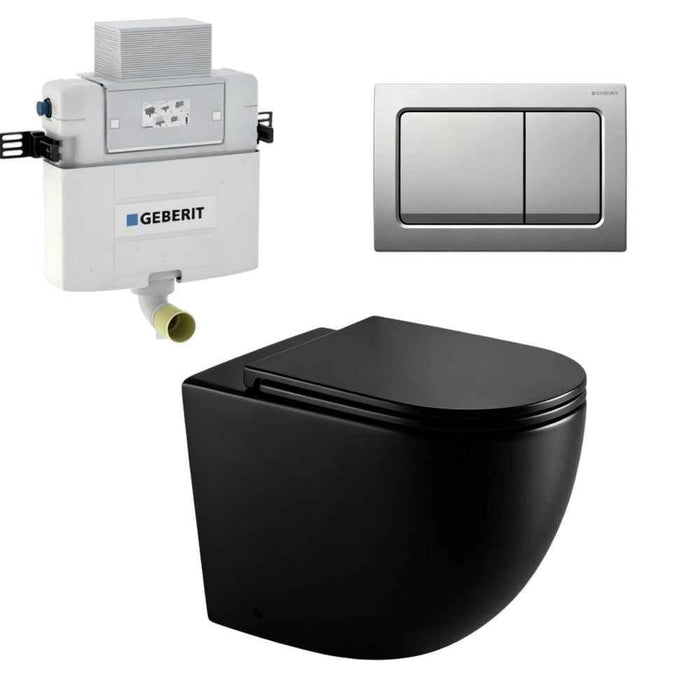 570*360*410mm Mercio Norton99 Matt Black Mercio Quiet Wall-Faced Floor Toilet & Geberit Alpha Cistern & Button