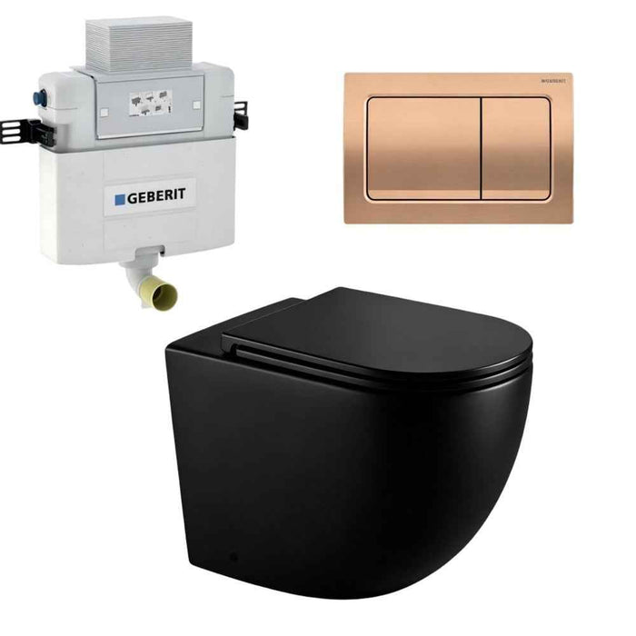 570*360*410mm Mercio Norton99 Matt Black Mercio Quiet Wall-Faced Floor Toilet & Geberit Alpha Cistern & Button