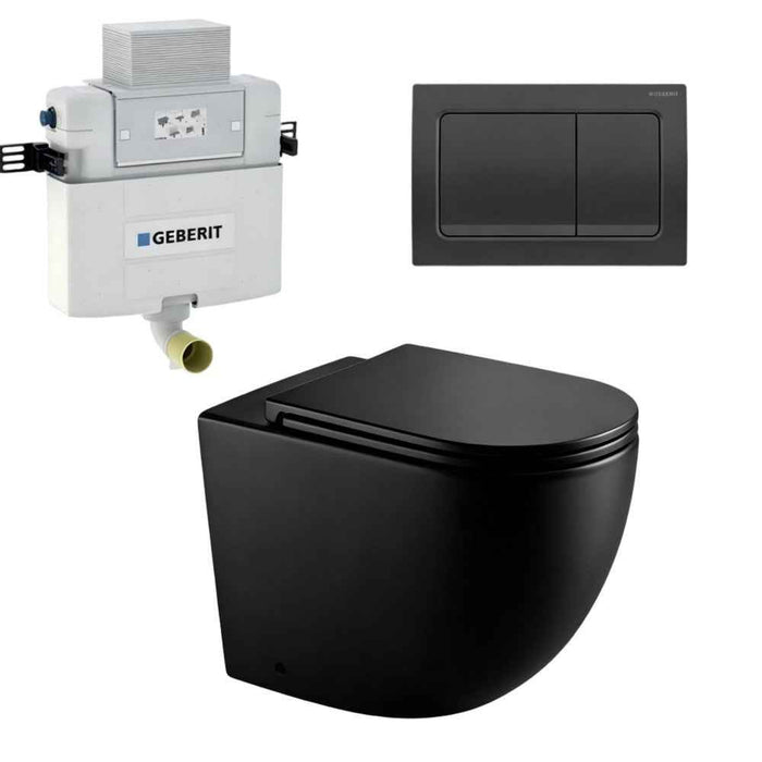 570*360*410mm Mercio Norton99 Matt Black Mercio Quiet Wall-Faced Floor Toilet & Geberit Alpha Cistern & Button