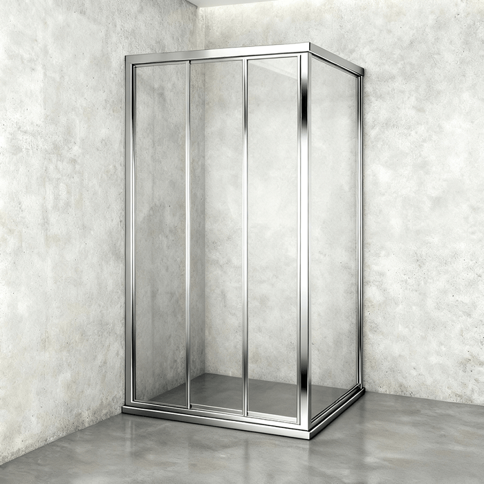 830-1030mm 6mm Tempered Glass L Shape 3 Panels Sliding Door Chrome Framed Shower Screens