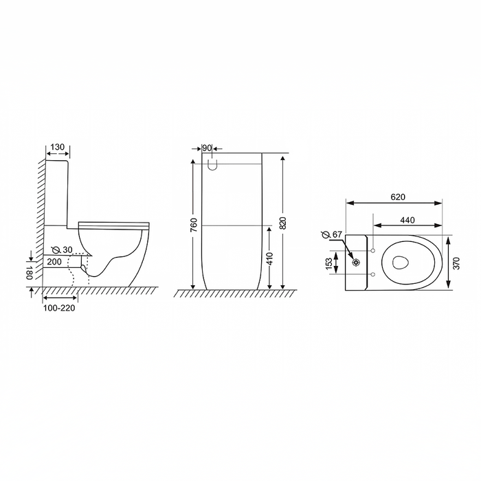 620*370*820mm Mercio Cera Gloss White Ceramic Rimless Back To Wall Toilet