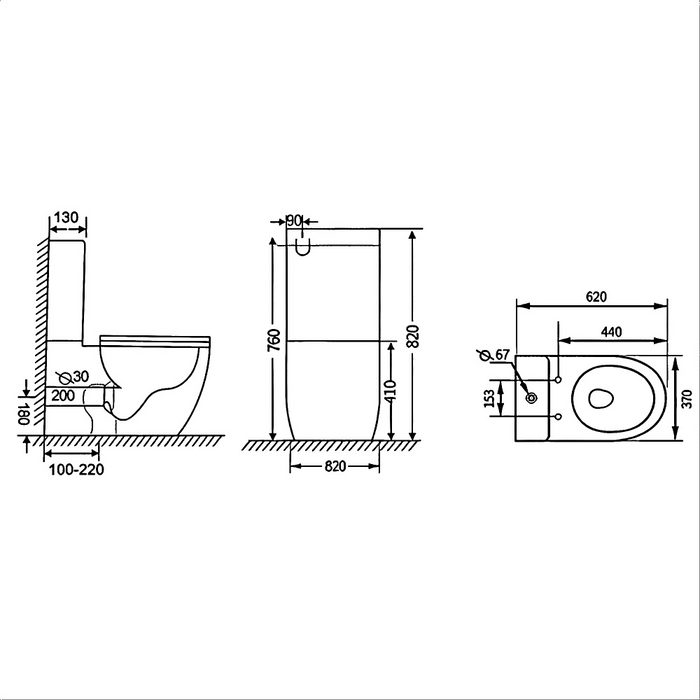620*370*820mm Mercio Cera Gloss White Ceramic Rimless Back To Wall Toilet