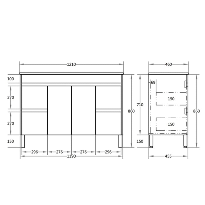 900-1800*460mm Bathroom Vanity Standard PVC Gloss White Freestanding With Kickboard Vanity - HD reno