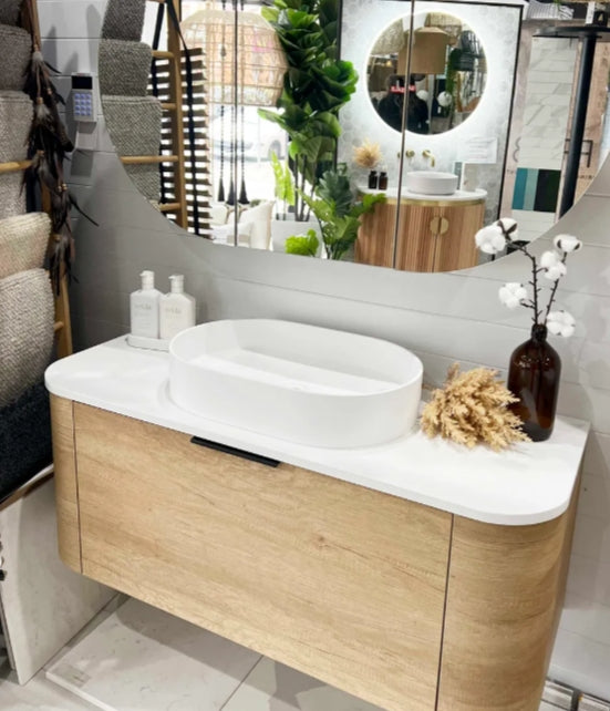 1200*460*450mm OTTI Bondi Natural Oak Cabinet Only and Stone Top Bathroom Wall Hung Vanity - HD reno