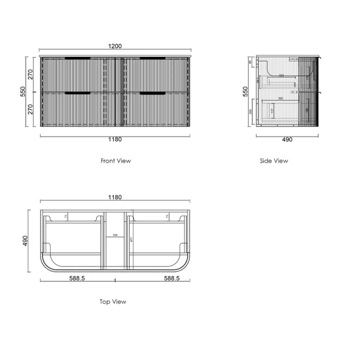 600-1800*490*550mm Otti Havana Woodland Oak Fluted Curve Wall Hung Vanity