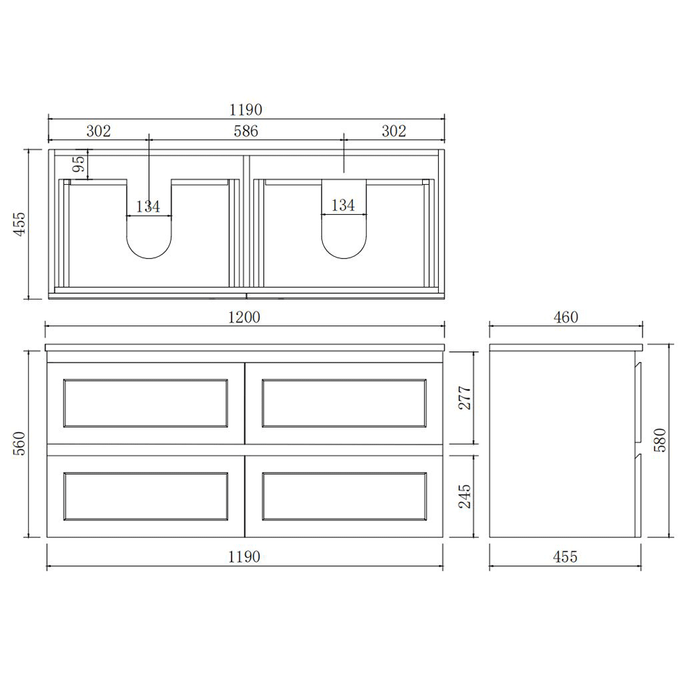 600-1500*460*560mm Poseidon PVC Matt Black Bathroom Wall Hung Vanity