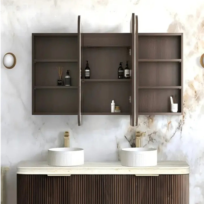 900-1500*750mm Otti Newport Sable Walnut Rectangle Curved Moisture Resistant Plywood Shaving Cabinet