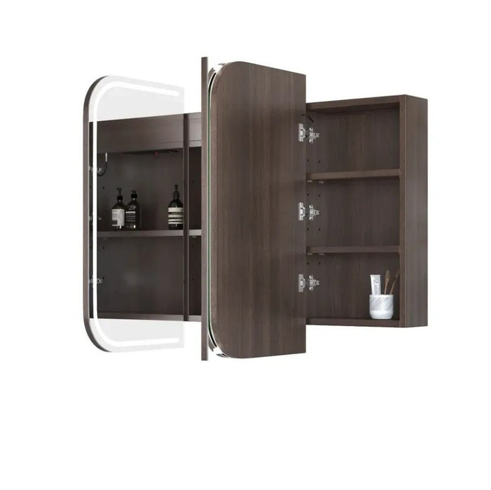 900-1500*750mm Otti LED Newport Sable Walnut Rectangle Curved Moisture Resistant Plywood Shaving Cabinet