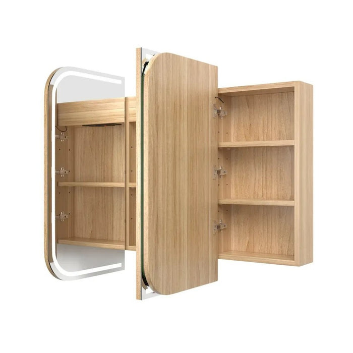 900-1500*750mm Otti LED Newport Woodland Oak Rectangle Curved Moisture Resistant Plywood Shaving Cabinet
