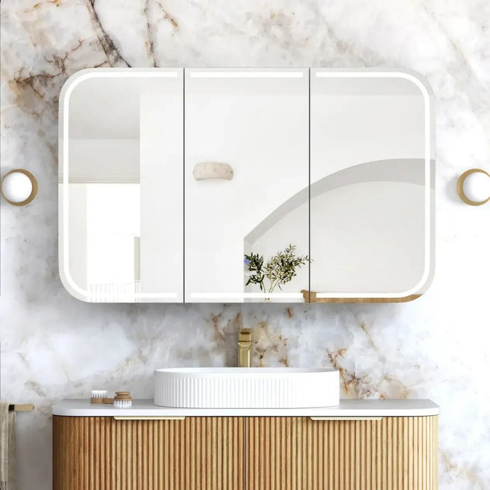 900-1500*750mm Otti LED Newport Woodland Oak Rectangle Curved Moisture Resistant Plywood Shaving Cabinet