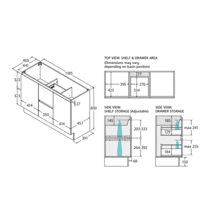 600-1800*400*850mm Door & Drawer Floor Standing Vanity