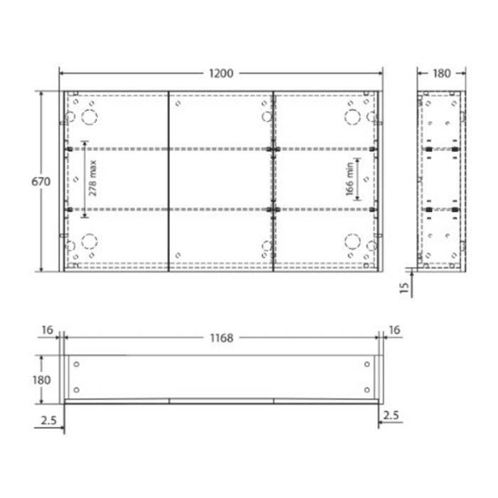 600-1500*670*180mm Fienza Industrial Copper-free Glass Rectangle Pencil Edge Shaving Cabinet