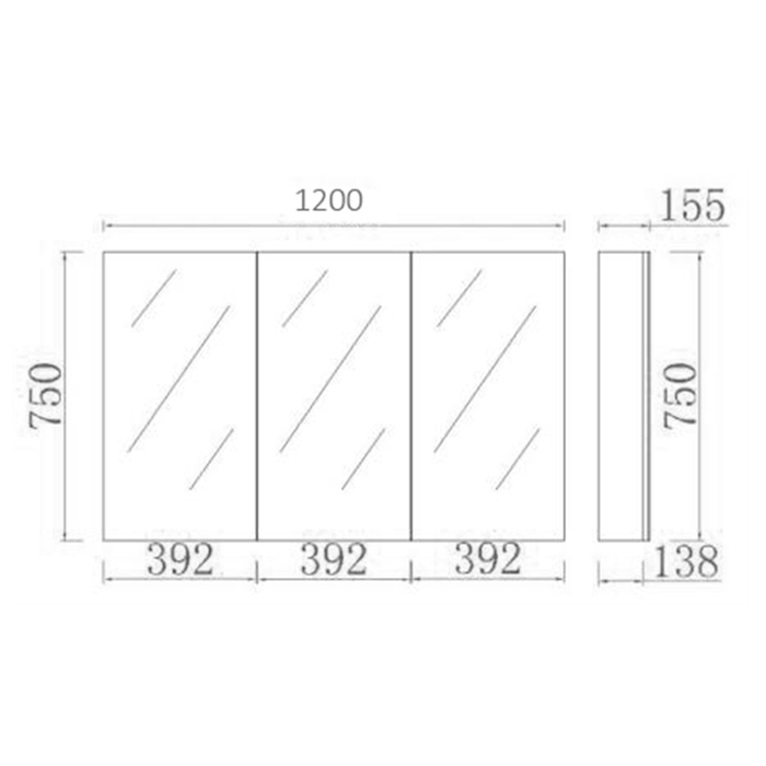 600-1500*750*155mm Poseidon Evie Natural Oak Moisture Resistant Plywood Glass Rectangle Shaving Cabinet