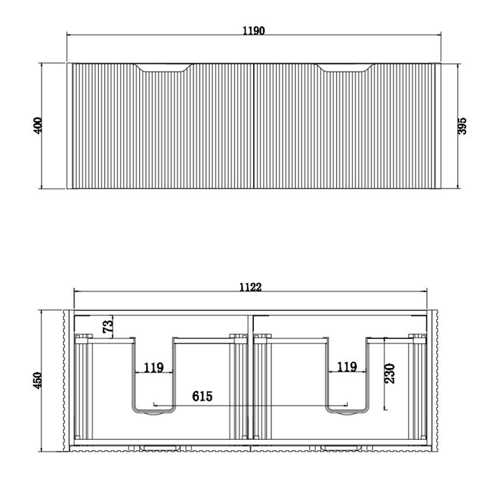 600-1800*450*400mm ABS Vienna White Oak MR Melamined Board Panel With PVC Coating Fluted Wall Hung Vanity