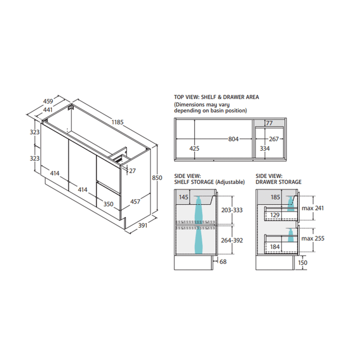 600-1800*400*850mm Door & Drawer Floor Standing Vanity