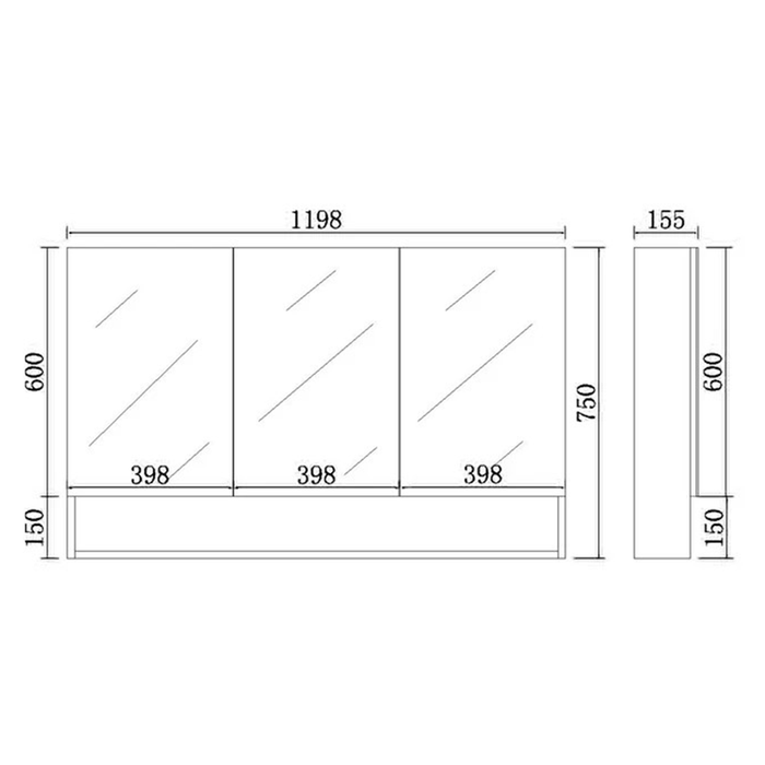 600-1500*750*155mm Poseidon Stella Oak Moisture Resistant Plywood Glass Rectangle Shaving Cabinet