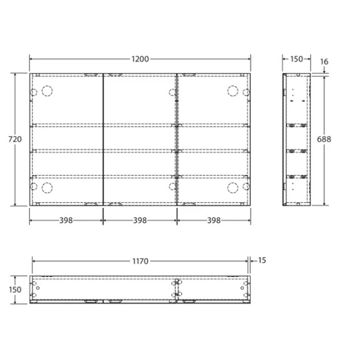 600-1200*720*150mm Fienza Gloss White E1 MDF Board Copper-free Glass Rectangle Pencil Edge Shaving Cabinet