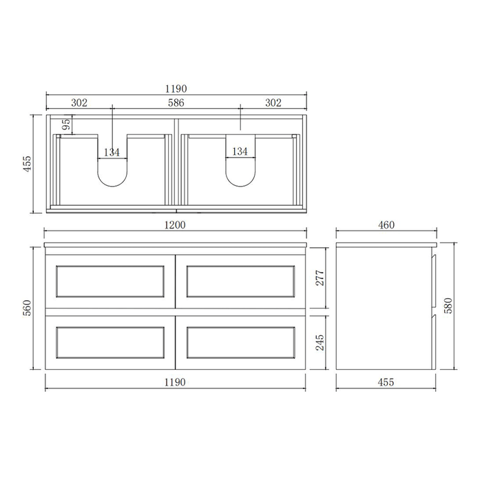 600-1500*460*560mm Poseidon Matt White Bathroom Wall Hung Vanity