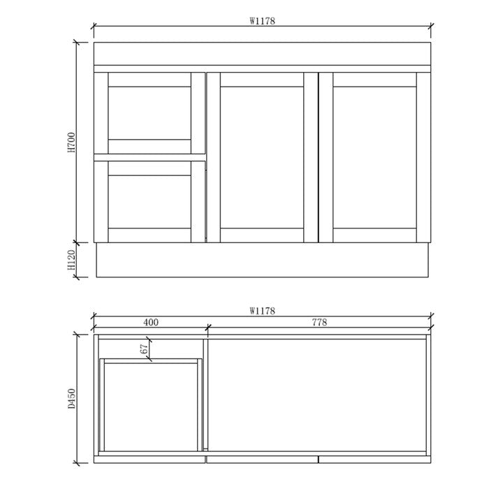600-1500*450*820mm ABS Miami Matt White Shaker Plywood Freestanding Vanity With Kickboard