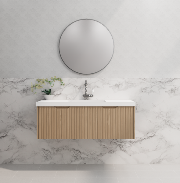 600-1800*450*400mm ABS Vienna American Oak MR Melamined Board Panel With PVC Coating Fluted Wall Hung Vanity - HD reno