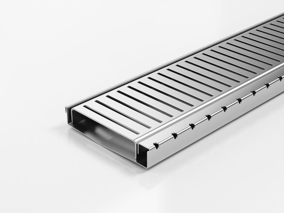 Shower Screen Support drainage system with Punched Perpendicular Slot (PPS) grate style