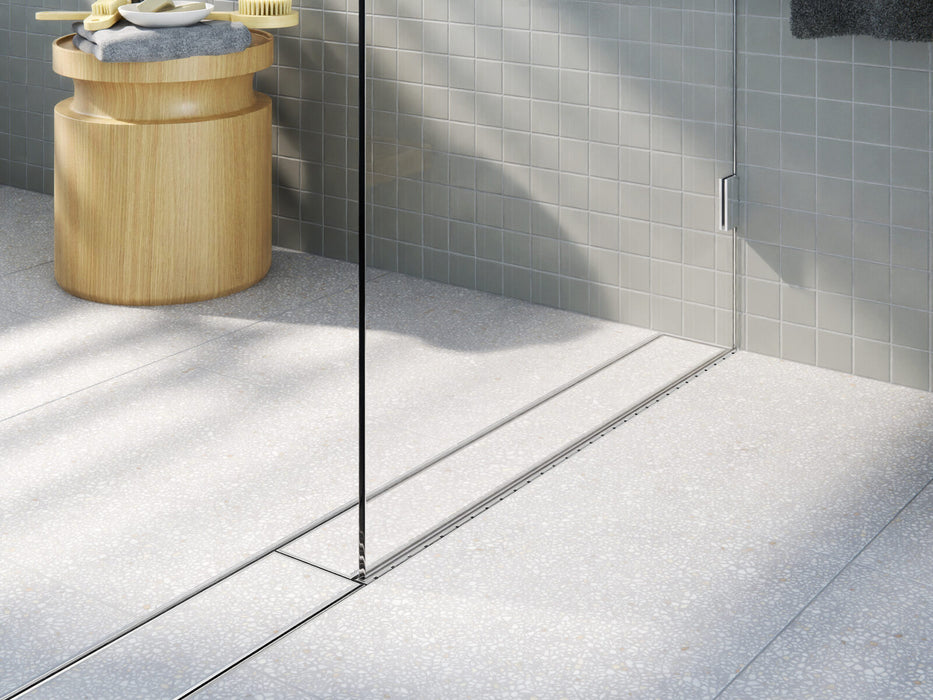 Shower Screen Support modular drainage kit with standard (1.5mm thickness) Tile Insert (Ti) grate style