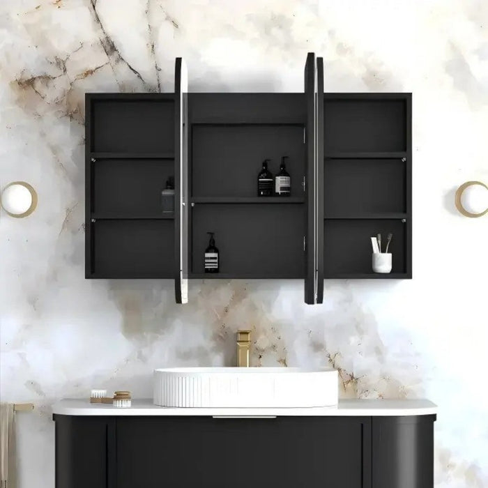 900-1500*750mm Otti Newport Black Oak Rectangle Curved Moisture Resistant Plywood Shaving Cabinet