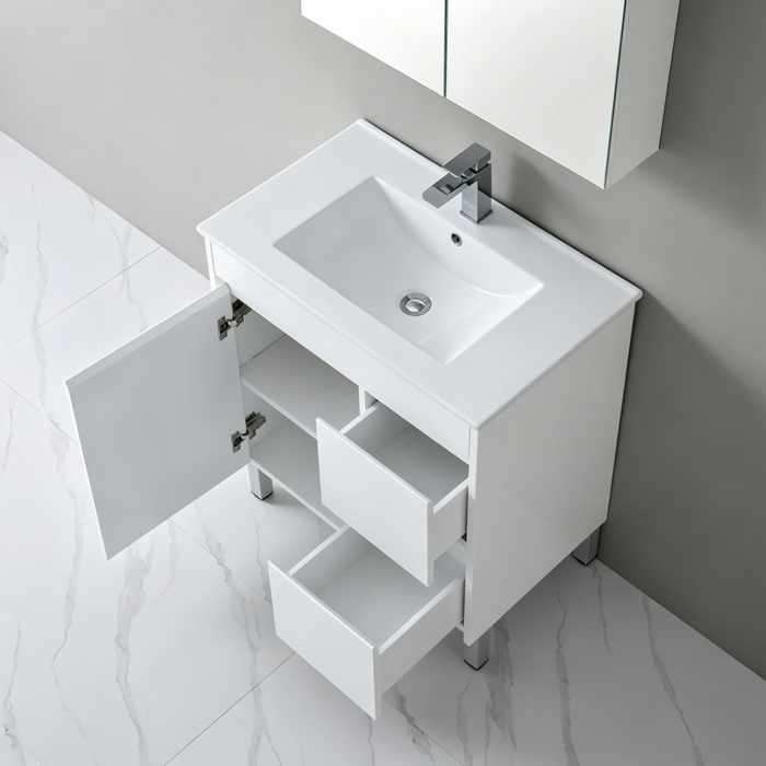 600-750*460*880mm Poseidon Standard With Legs PVC Gloss White Freestanding Vanity