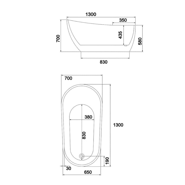 FS6 1300/1500/1700*700mm White Acrylic Freestanding Bathtub