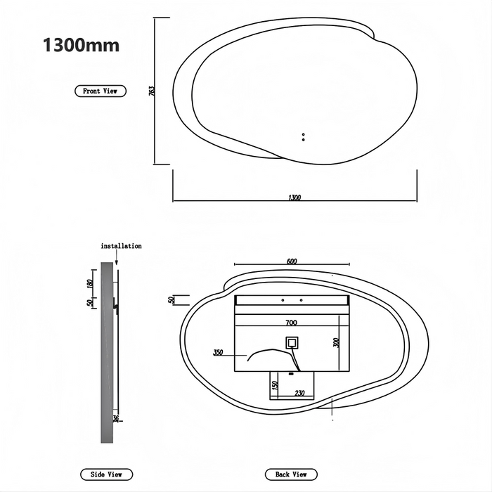 530-1300mm Aulic Evanston Irregular Stepless Dimmable Lighting  LED Mirror