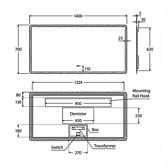 900-1400*700mm Fienza Luciana Rectangular Touch Sensors Framed LED Mirror