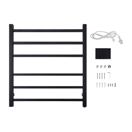 6 Bars Square Matte Black Stainless Steel Electric Heated Towel Rack - HD reno